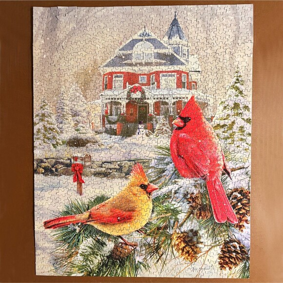 Cardinal Holiday Retreat Springbok Puzzle 1000 Piece Winter Birds - Complete - Picture 2 of 7